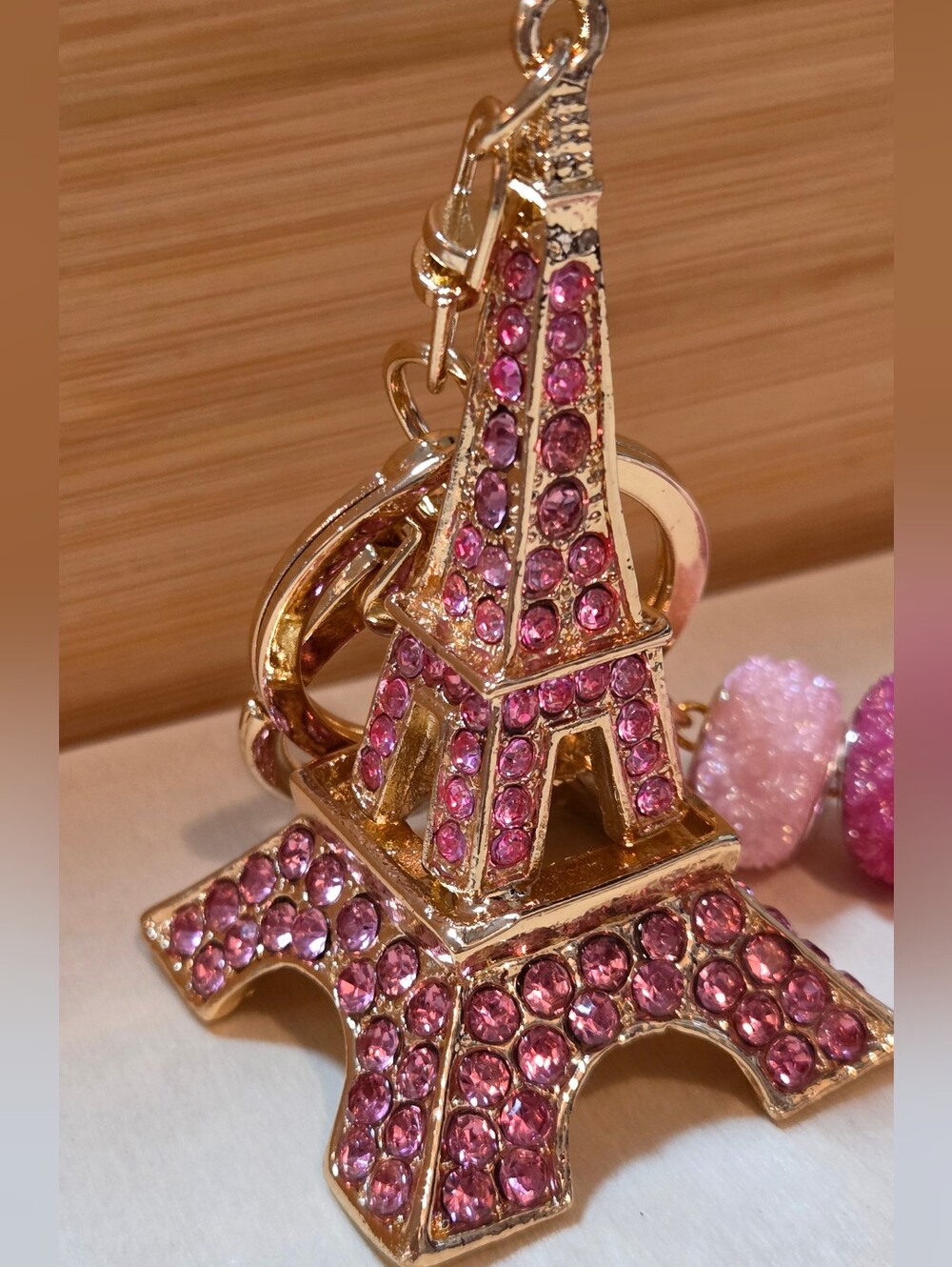 🗼 Sparkly Pink Rhinestone Eiffel Tower Keychain / Purse Charm - Picture 11 of 16